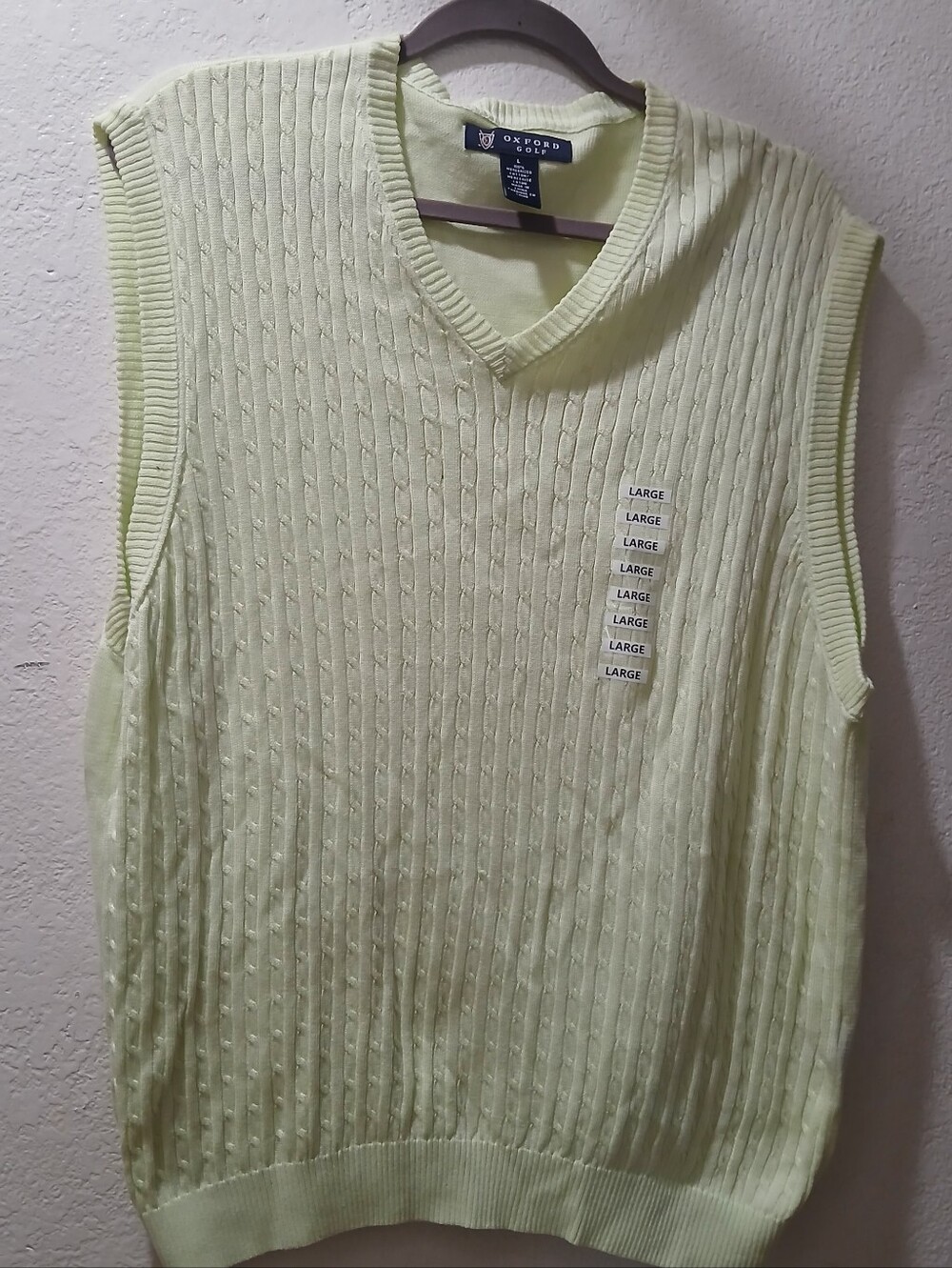 New Oxford Golf size L Pale Mint Cable Knit V-Neck Sweater Vest